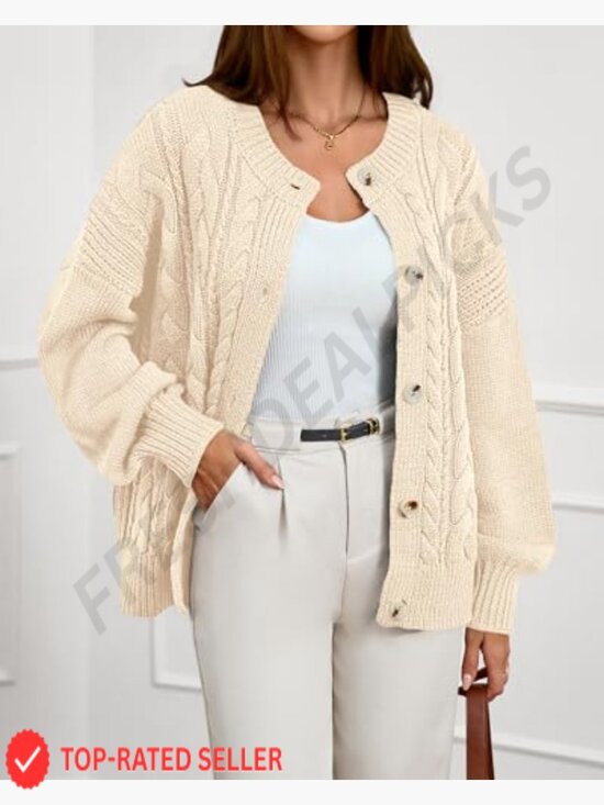 Chunky Cable Knit Cardigan Oversized Loose Fit Button Front Cozy Winter Sweater - Picture 4 of 7